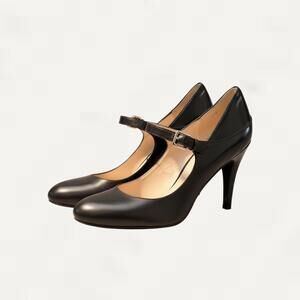 Nine West Saturn Mary Jane Heels Size 8.5 Black Leather Pumps